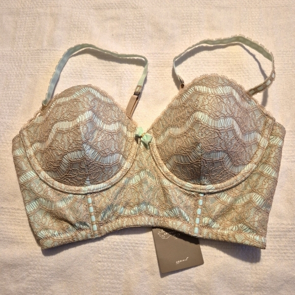 Anthropologie Other - Anthropologie women's 34C turquoise with tan lace overlay underwire bra NWT
